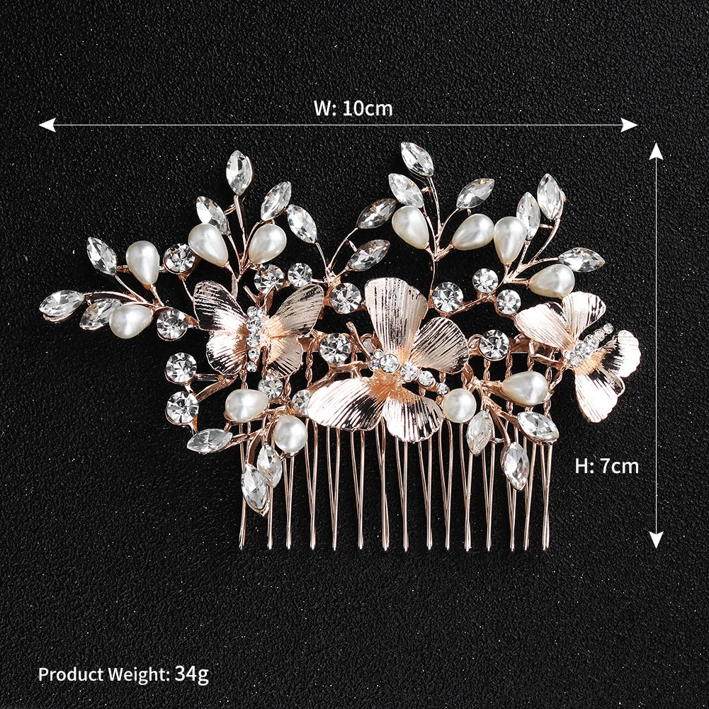 Golden Luxury Pearl Hair Comb Wedding Party Classic Jewellery Crystal Side Bangs Hair Clip For Women Elegant Headpieces