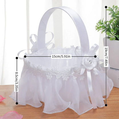 White Flower Girls Basket Simple Wedding Flower Basket  Bride Bridesmaid Hand Held Basket Wedding Ceremony Party Decorations