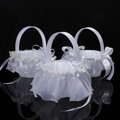 White Flower Girls Basket Simple Wedding Flower Basket  Bride Bridesmaid Hand Held Basket Wedding Ceremony Party Decorations