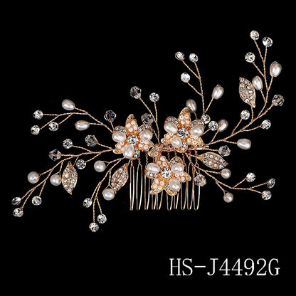 Golden Luxury Pearl Hair Comb Wedding Party Classic Jewellery Crystal Side Bangs Hair Clip For Women Elegant Headpieces