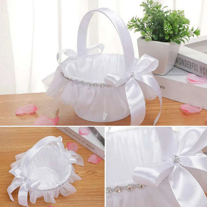 White Flower Girls Basket Simple Wedding Flower Basket  Bride Bridesmaid Hand Held Basket Wedding Ceremony Party Decorations