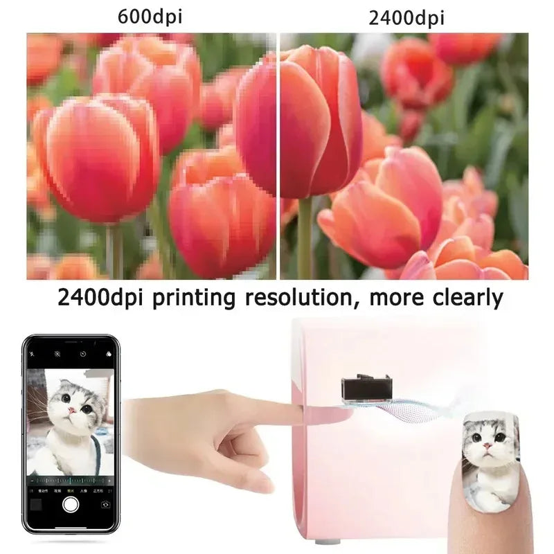 Smart Nail Printer Portable 3D Mobile Nail Painting Machine 2400 DPI Printing Resolution WiFi/DIY Support for Home Beauty Salon