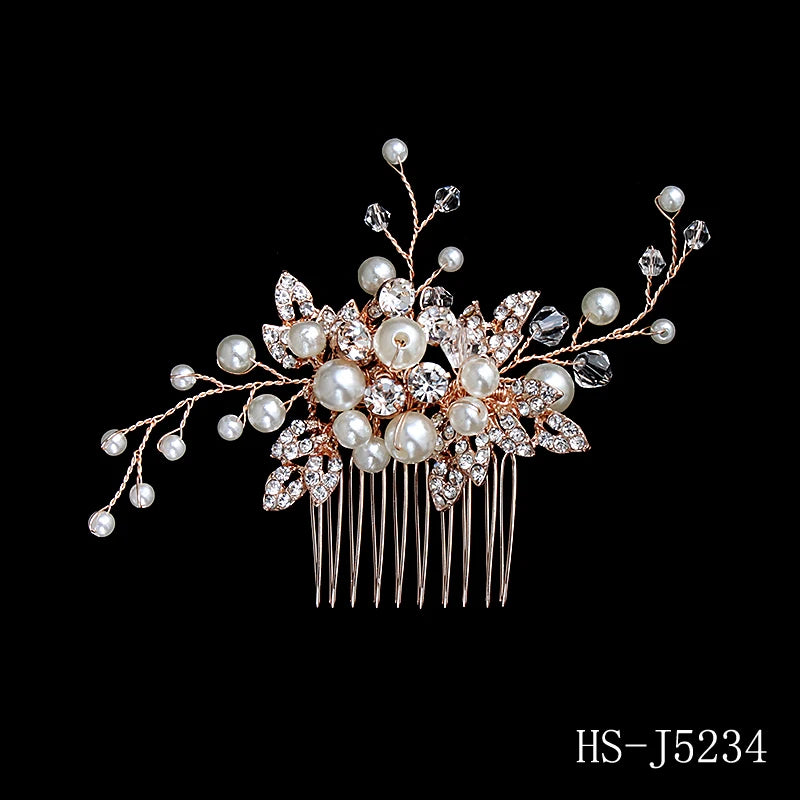 Golden Luxury Pearl Hair Comb Wedding Party Classic Jewellery Crystal Side Bangs Hair Clip For Women Elegant Headpieces