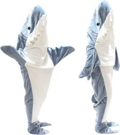 Cartoon Shark Blankets Flannel Women Pajamas Kawaii Soft Warm Shawl Plaid Blanket Shark Gown Wearable Bathrobe Comfy Homewear