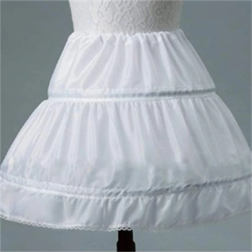 White Children kids Petticoat A-Line 3 Hoops One Layer Flower Girls Crinoline Lace Trim Flower Girl Dress Underskirt