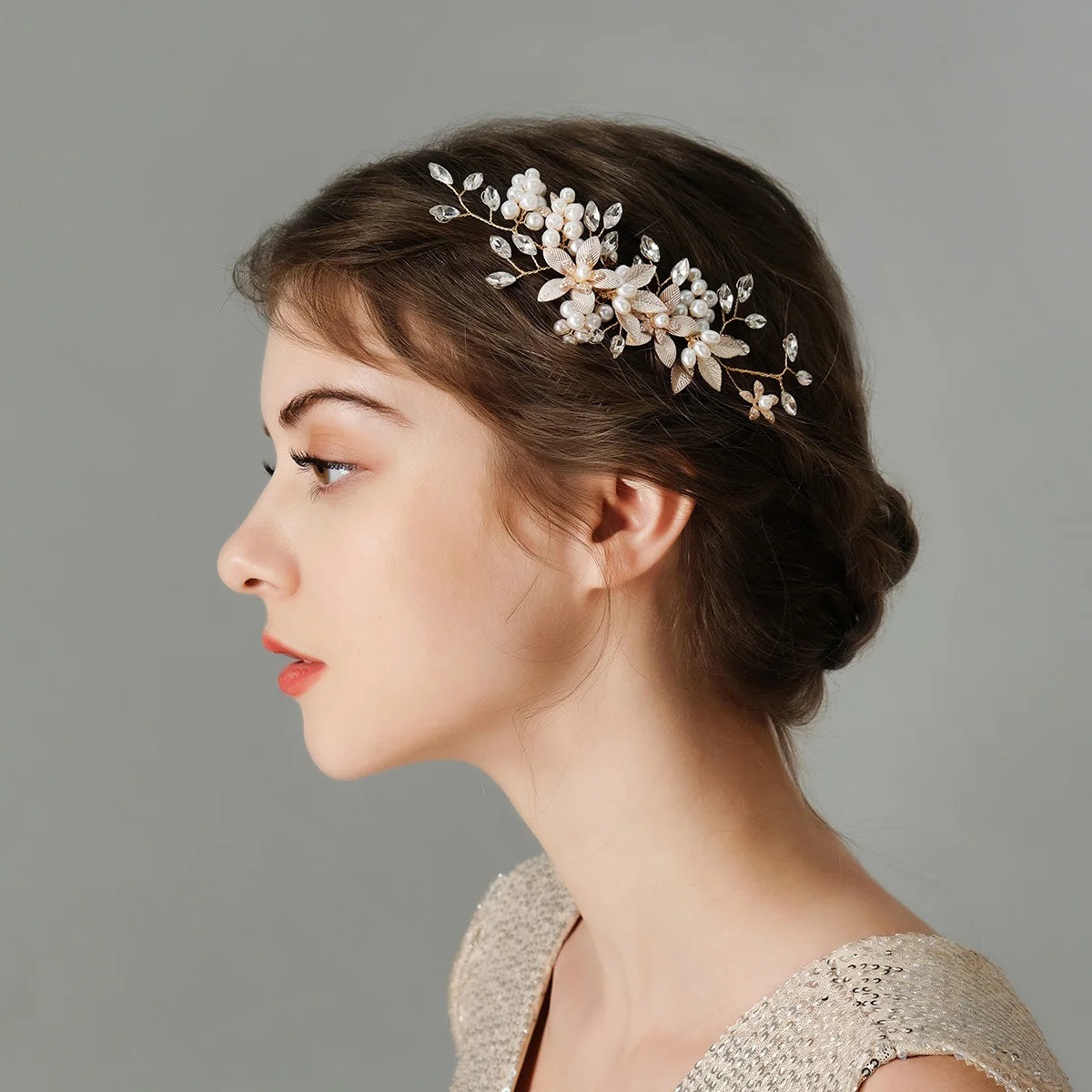 Golden Luxury Pearl Hair Comb Wedding Party Classic Jewellery Crystal Side Bangs Hair Clip For Women Elegant Headpieces