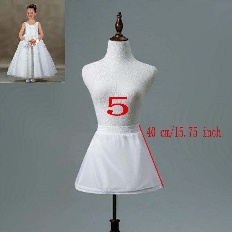 White Children kids Petticoat A-Line 3 Hoops One Layer Flower Girls Crinoline Lace Trim Flower Girl Dress Underskirt