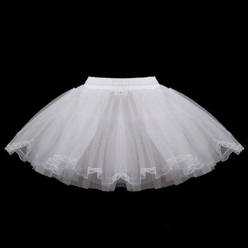 White Children kids Petticoat A-Line 3 Hoops One Layer Flower Girls Crinoline Lace Trim Flower Girl Dress Underskirt