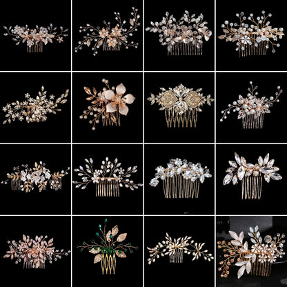 Golden Luxury Pearl Hair Comb Wedding Party Classic Jewellery Crystal Side Bangs Hair Clip For Women Elegant Headpieces