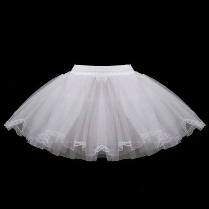 White Children kids Petticoat A-Line 3 Hoops One Layer Flower Girls Crinoline Lace Trim Flower Girl Dress Underskirt