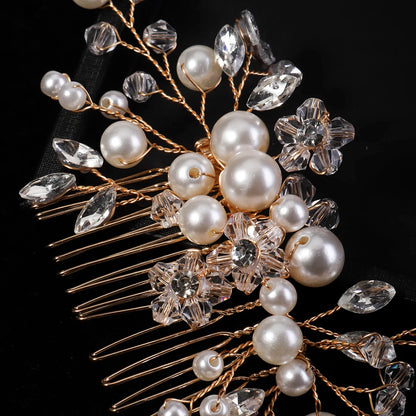 Golden Luxury Pearl Hair Comb Wedding Party Classic Jewellery Crystal Side Bangs Hair Clip For Women Elegant Headpieces