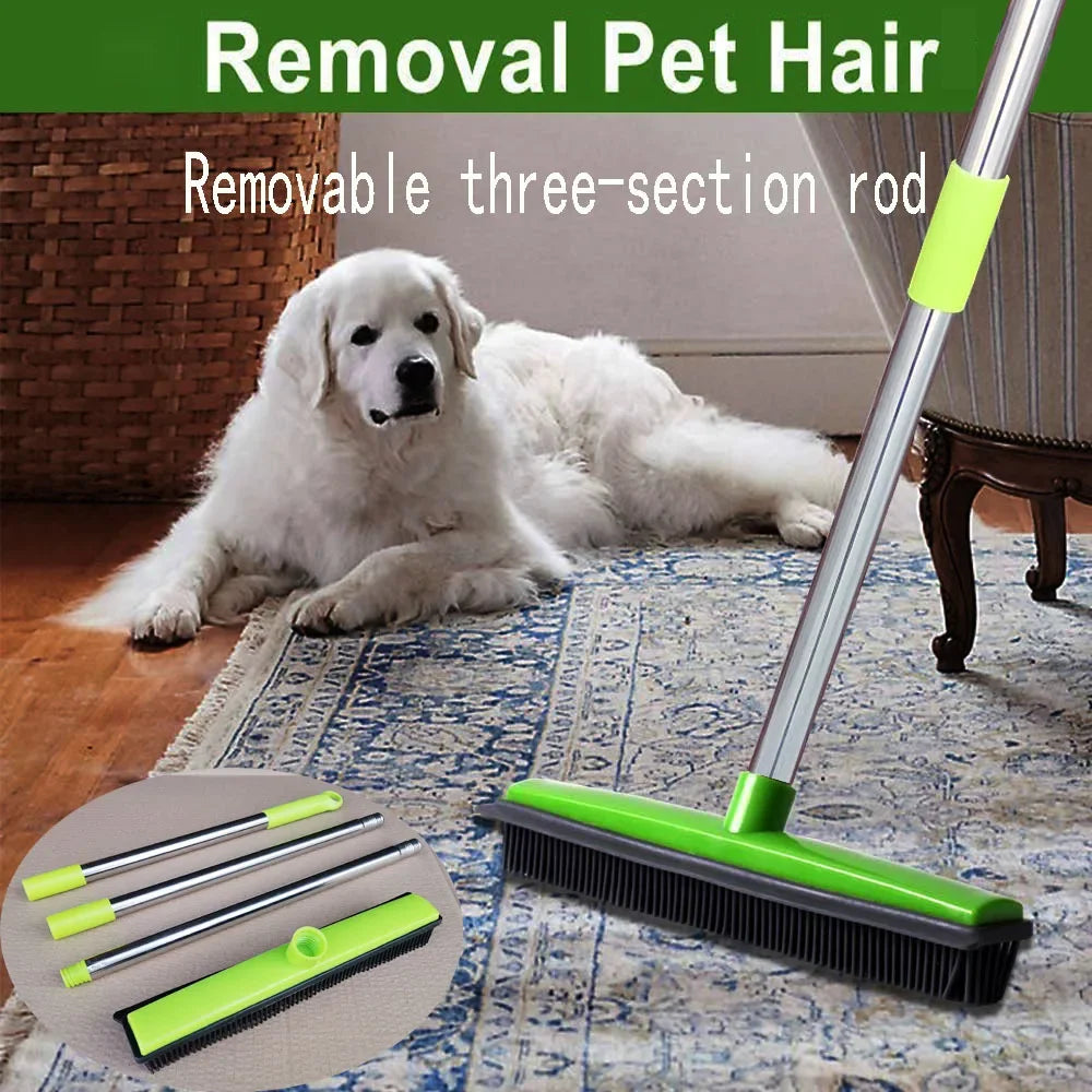 3in1 Adjustable Long Handle Silicone Broom For Pet Hair Removerrubber Floor Brush Multifunctional Carpet Hardwood Cleaning Tool