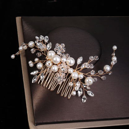 Golden Luxury Pearl Hair Comb Wedding Party Classic Jewellery Crystal Side Bangs Hair Clip For Women Elegant Headpieces