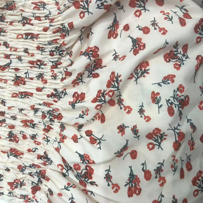 2025 Spring Summer New Dress Women Mini Dresses Female Short Sleeve Elastic Bust Printed Floral Pleated Backless Casual Dress