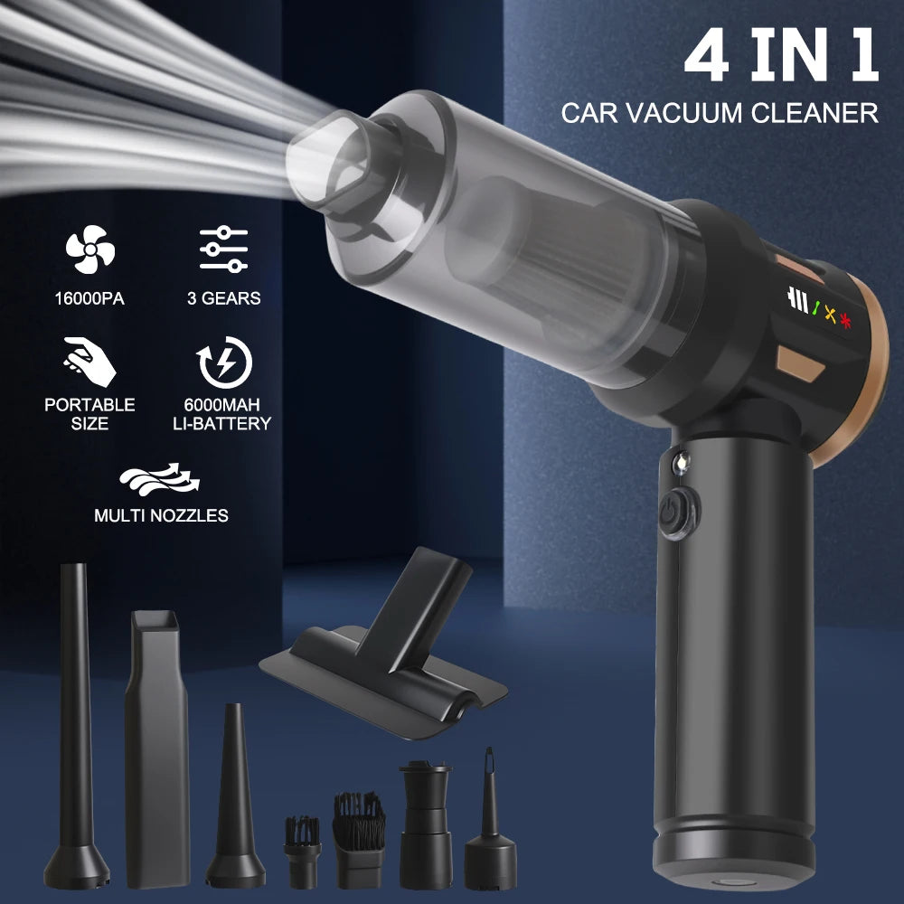 Car Vacuum Cleaner Air Duster LED Indicator Handheld Vaccum Cleaners 4 In 1 Strong Blowing/Suction Wireless Quick Inflation