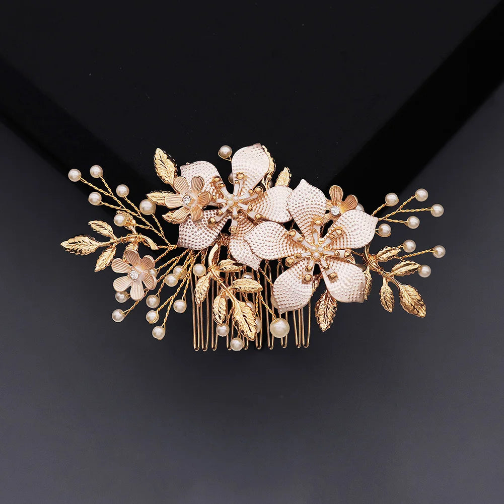 Golden Luxury Pearl Hair Comb Wedding Party Classic Jewellery Crystal Side Bangs Hair Clip For Women Elegant Headpieces