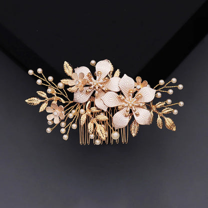 Golden Luxury Pearl Hair Comb Wedding Party Classic Jewellery Crystal Side Bangs Hair Clip For Women Elegant Headpieces