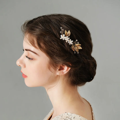 Golden Luxury Pearl Hair Comb Wedding Party Classic Jewellery Crystal Side Bangs Hair Clip For Women Elegant Headpieces
