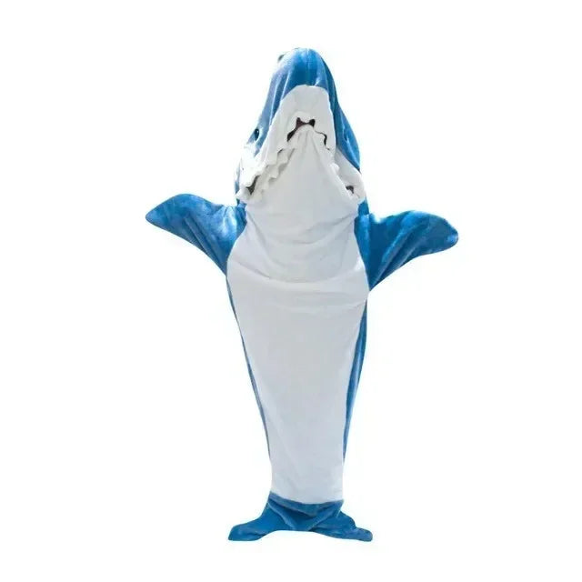 Cartoon Shark Blankets Flannel Women Pajamas Kawaii Soft Warm Shawl Plaid Blanket Shark Gown Wearable Bathrobe Comfy Homewear