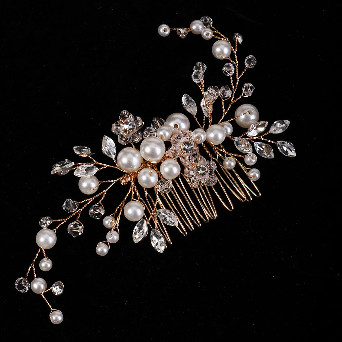 Golden Luxury Pearl Hair Comb Wedding Party Classic Jewellery Crystal Side Bangs Hair Clip For Women Elegant Headpieces