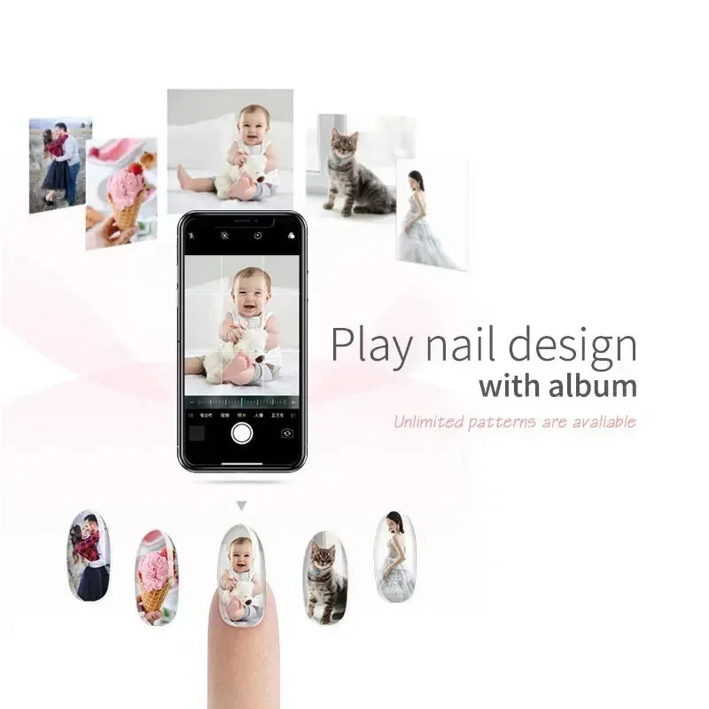 Smart Nail Printer Portable 3D Mobile Nail Painting Machine 2400 DPI Printing Resolution WiFi/DIY Support for Home Beauty Salon