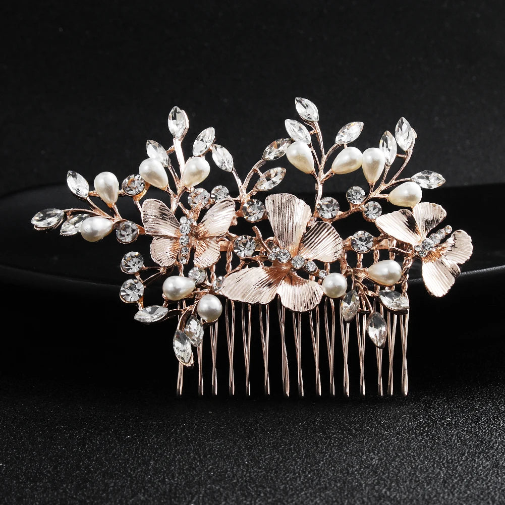 Golden Luxury Pearl Hair Comb Wedding Party Classic Jewellery Crystal Side Bangs Hair Clip For Women Elegant Headpieces
