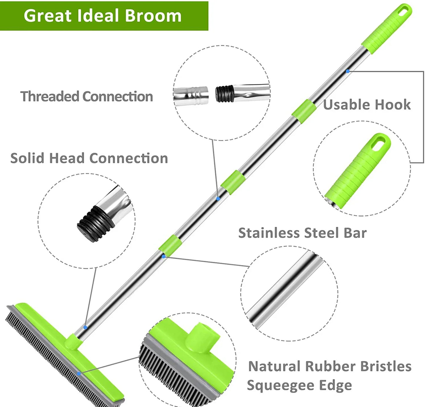 3in1 Adjustable Long Handle Silicone Broom For Pet Hair Removerrubber Floor Brush Multifunctional Carpet Hardwood Cleaning Tool
