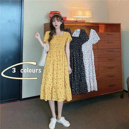 2025 Spring Summer New Dress Women Mini Dresses Female Short Sleeve Elastic Bust Printed Floral Pleated Backless Casual Dress