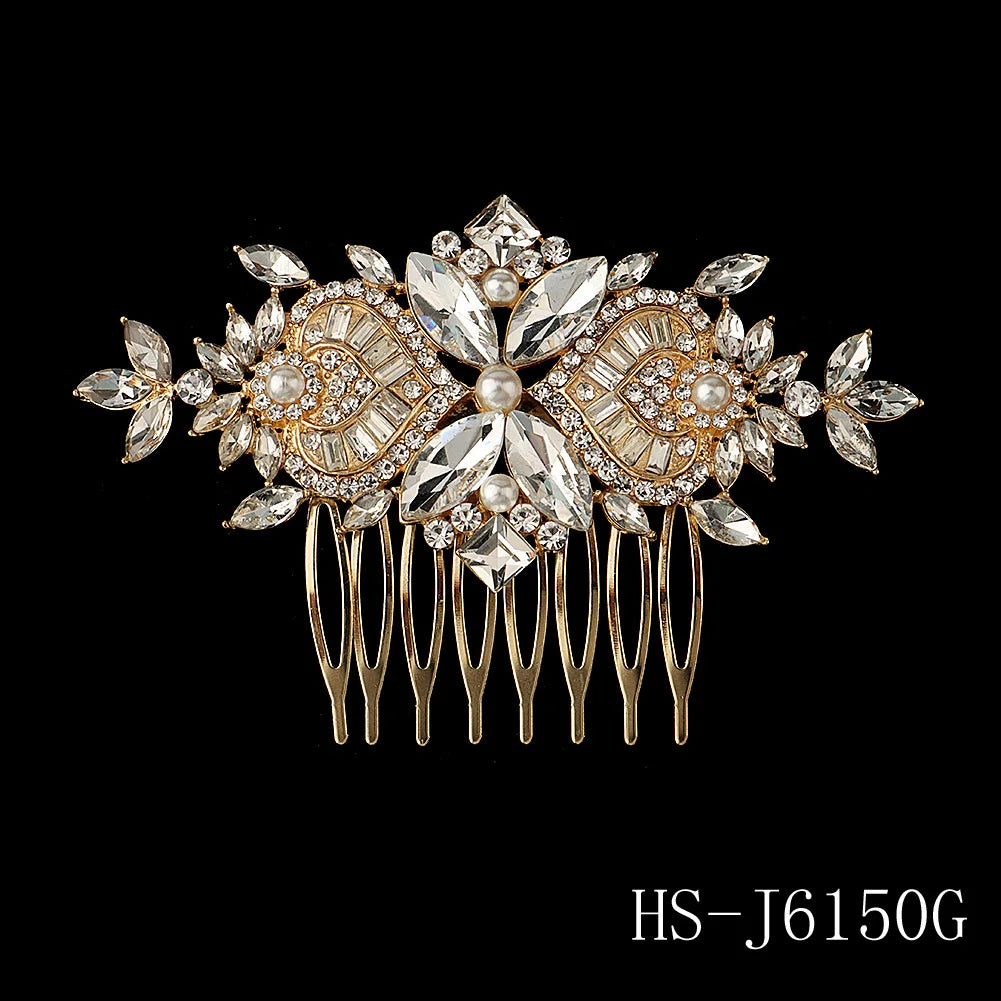 Golden Luxury Pearl Hair Comb Wedding Party Classic Jewellery Crystal Side Bangs Hair Clip For Women Elegant Headpieces